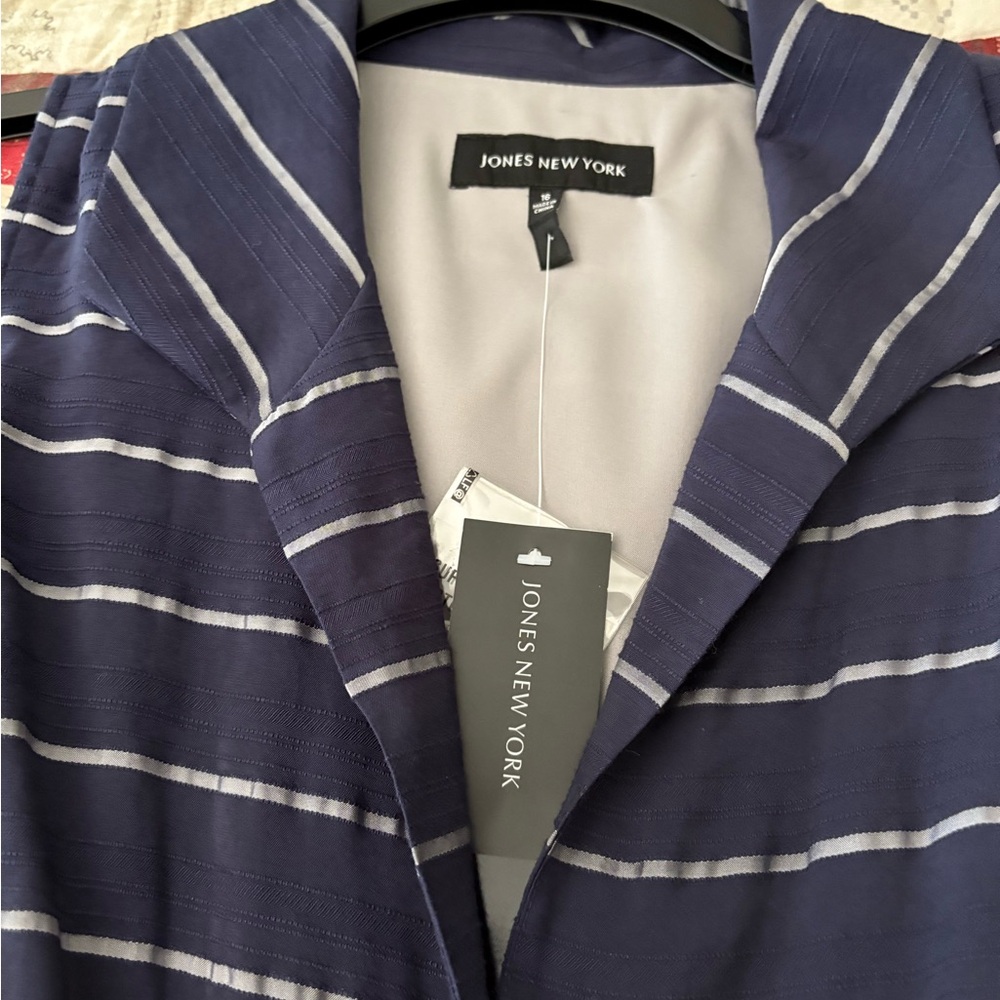 Jones New York Navy and Silver Striped Dress